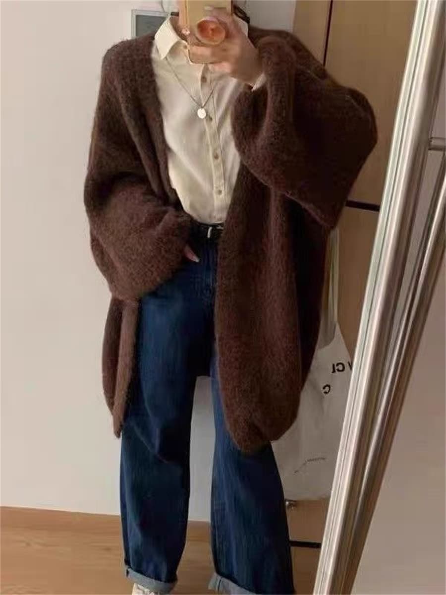 한 부서 느긋한 바람 부드러운 찹쌀 스웨터 여성 코트 가을 겨울 루즈핏 대 에디션 두꺼운 외국 가스 니트 오픈 가디건 외부 가져 가라. 상세 이미지 3