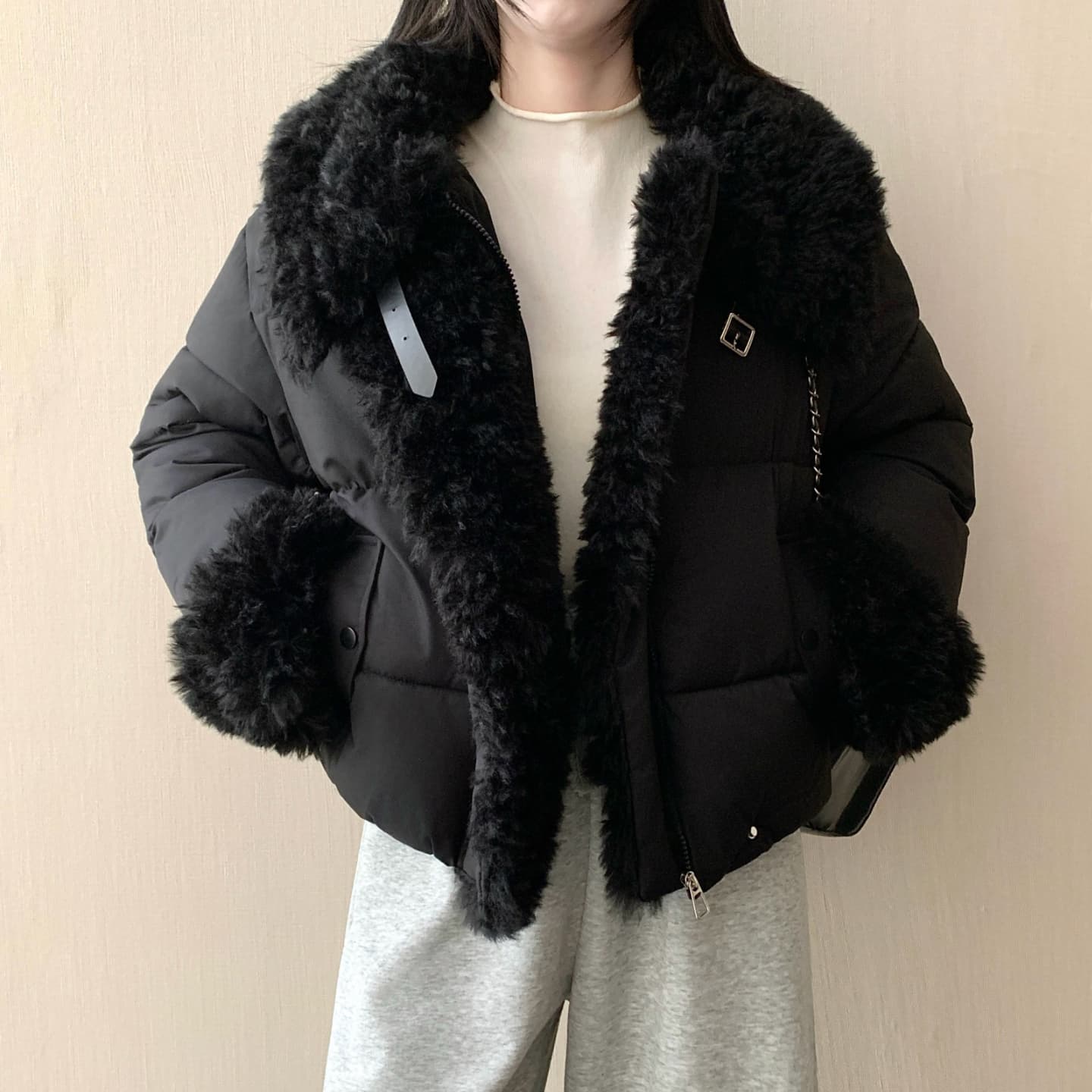 슈퍼 잘 생긴 모피 폴로 칼라 화이트 몸매 가꾸기 보온 면 의류 양털 한국 스타일 부드러운 다용도 품격 목화 진딧물 재킷 이미지 3