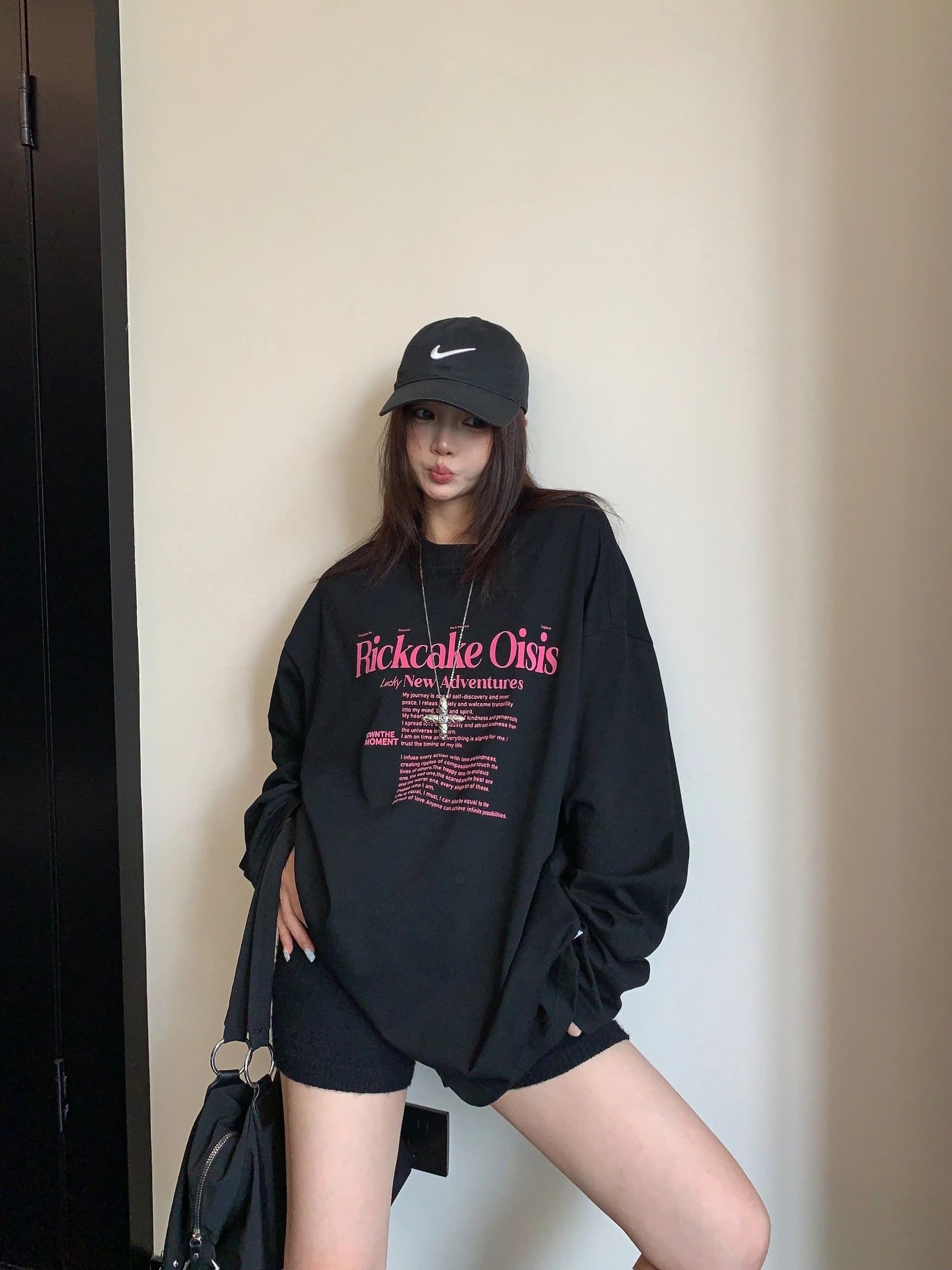 21 순면 이후 패키지 칼라 프린트 긴팔 티셔츠 여성 루즈핏 라운드 넥 맨위 이미지 2