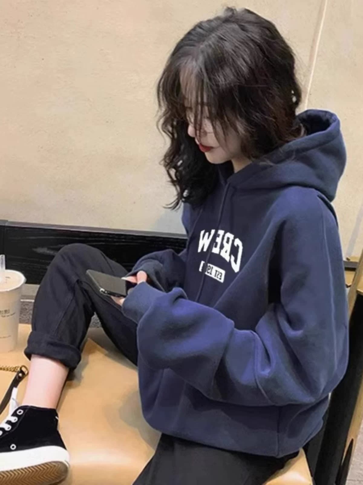 경관 그림 새로운 후아 면 복합 얇은 스타일 310g- 털이 있는 400g 후드 티 스웨터 여성 가을 겨울 의류 대외 무역 이미지 3