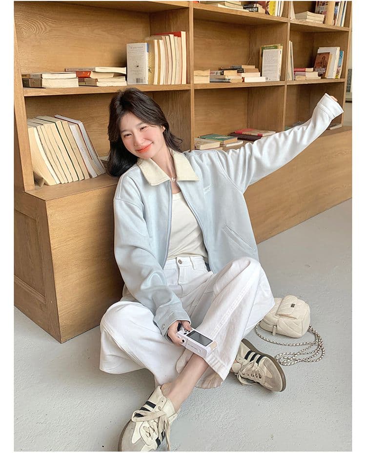 고유 한 슈퍼 잘 생긴 봄 가을 여성 코트 2026 새로운 작은 키 폴로 칼라 알파벳 자수 스웨이드 원단 재킷 맨위 상세 이미지 12