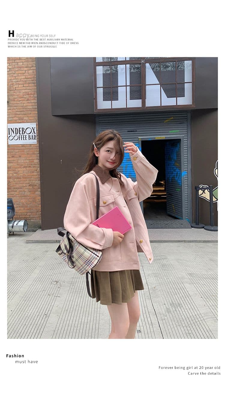 핑크색 스웨이드 원단 워크웨어 여성 코트 봄 가을 2026 새로운 달콤함 작은 키 학원 스타일 캐주얼 재킷 맨위 상세 이미지 23