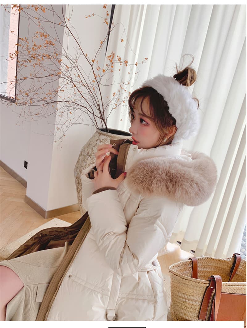 ethmmia2026 겨울 폭스 큰 모피 칼라 다운 재킷 여성 허리 수축 몸매 가꾸기 두꺼운 보온 화이트 덕 다운 재킷 상세 이미지 9