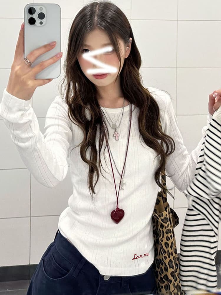경관 그림 원본 자카드 질감 센스 긍정적 인 어깨 긴팔 티셔츠 맨위 여성 의류 자수 기본 셔츠 봄 가을 겨울 상세 이미지 2