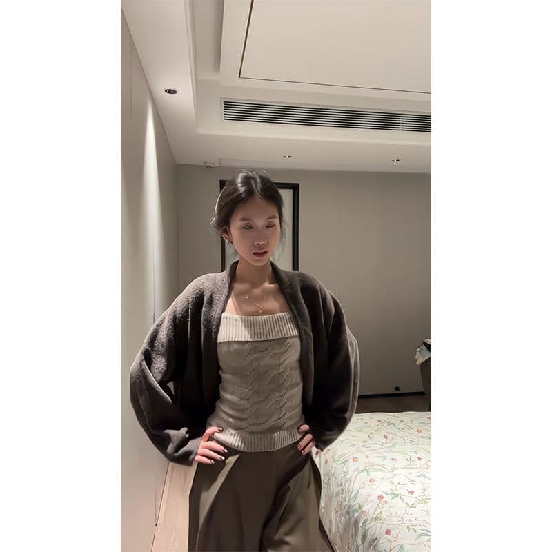 한 부서 고급 센스 출퇴근 투피스 세트 몸매 가꾸기 스웨터 니트 캐미솔 스택 착용 외부 가져 가라. 니트 카디건 코트 상세 이미지 2