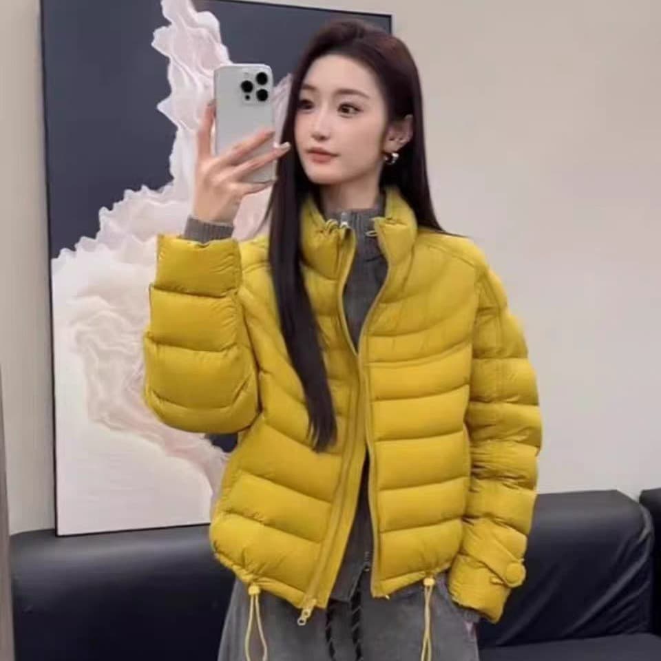 한 부서 가로 줄무늬 누비 이불의 재료 솔기 쇼트 스타일 면 의류 스탠드 칼라 지퍼 펌프 로프 밑단 경량 루즈핏 디스플레이 높음 겨울 다용도 맨위