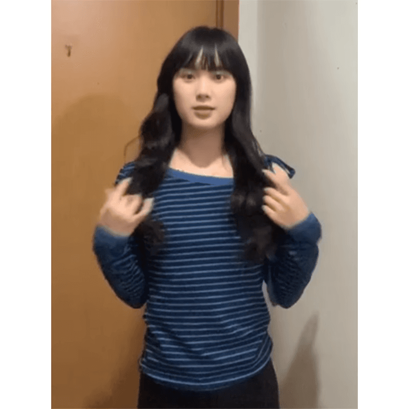 경관 그림 260 그램 스트라이프 긴팔 티셔츠 여성 의류 2026 새로운 오프숄더 디자인 센스 몸매 가꾸기 기본 셔츠 비스듬한 칼라 맨위 상세 이미지 3
