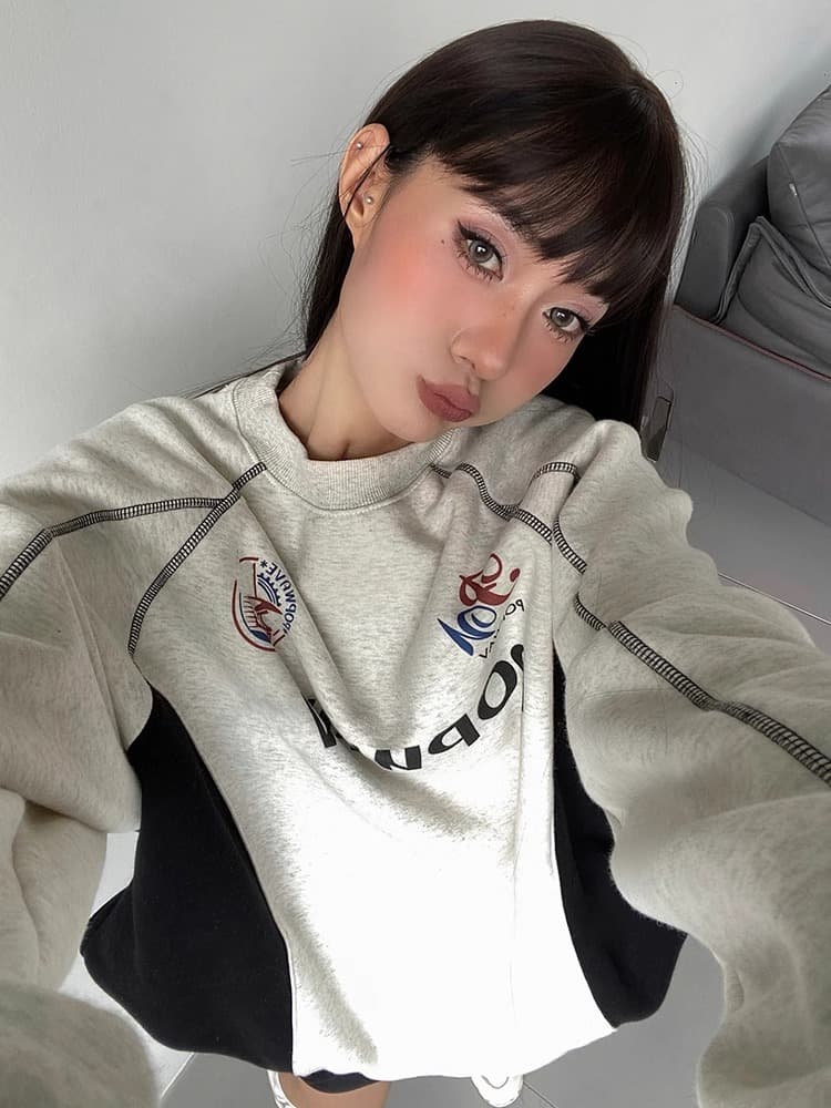프린트 명중 인터넷 블랙 표준 후아 면 복합 우유 실크 320 그램 특별 빅 사이즈 300 근 후드티 여성 상세 이미지 4