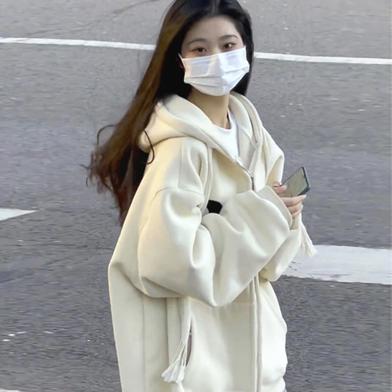 경관 그림 흔들어서 톤 품질 65 후아 면 250그램 수건 자수 후드티 여성 재킷 지퍼 루즈핏