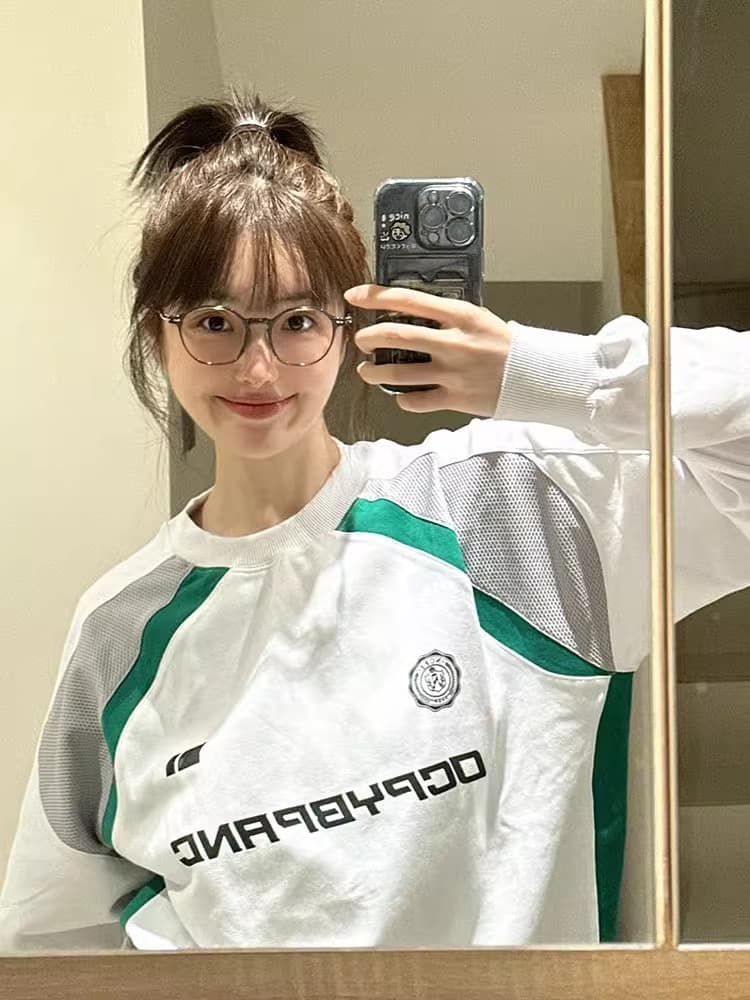 프린트 원본 원단 2026 새로운 oversize 배색 운동 바람 다용도 후드티 여성 이미지 3