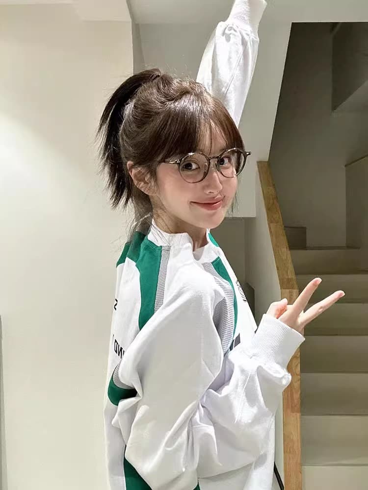 프린트 원본 원단 2026 새로운 oversize 배색 운동 바람 다용도 후드티 여성 이미지 4