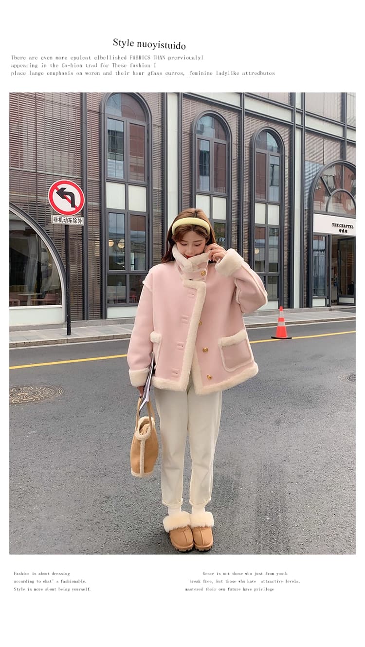 작은 샤넬 스타일 작은 대중 청춘 패션 플리스 재킷 여성 겨울 2026 새로운 작은 키 털이 있고 두꺼운 쇼트 스타일 면 옷 상세 이미지 6