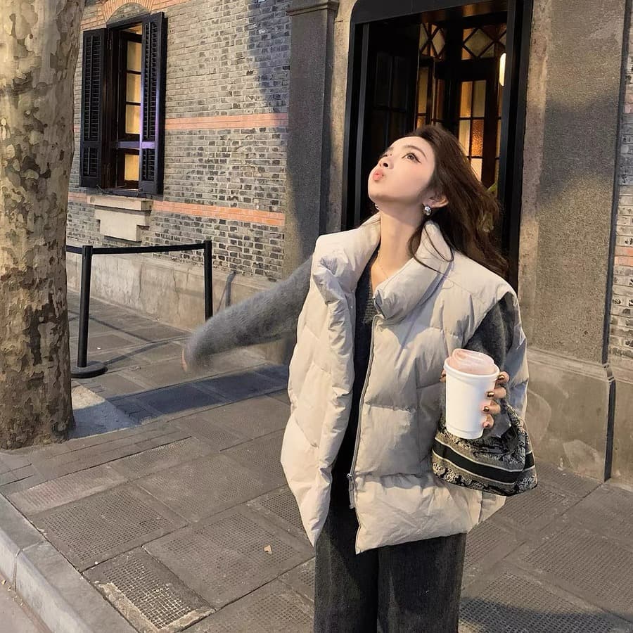 lilylikes 아래 면화 의류 작은 유럽 패키지 새로운 한국 스타일 루즈핏 스탠드 칼라 워싱 고급 빗질된 면 베스트 여성 코트 이미지 5