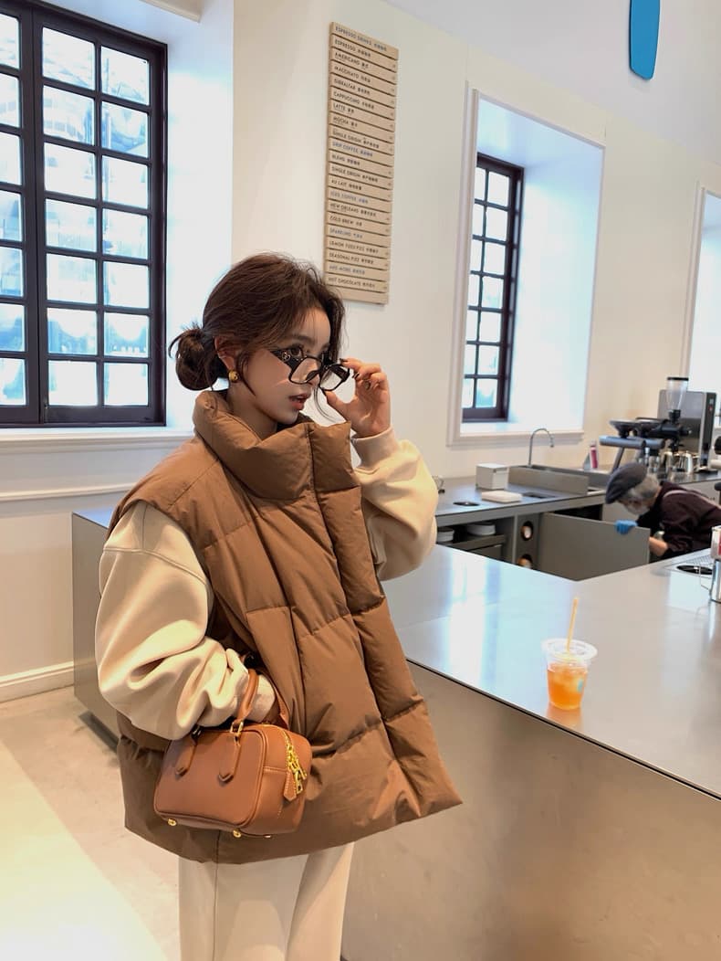 lilylikes 아래 면화 의류 작은 유럽 패키지 새로운 한국 스타일 루즈핏 스탠드 칼라 워싱 고급 빗질된 면 베스트 여성 코트 상세 이미지 15