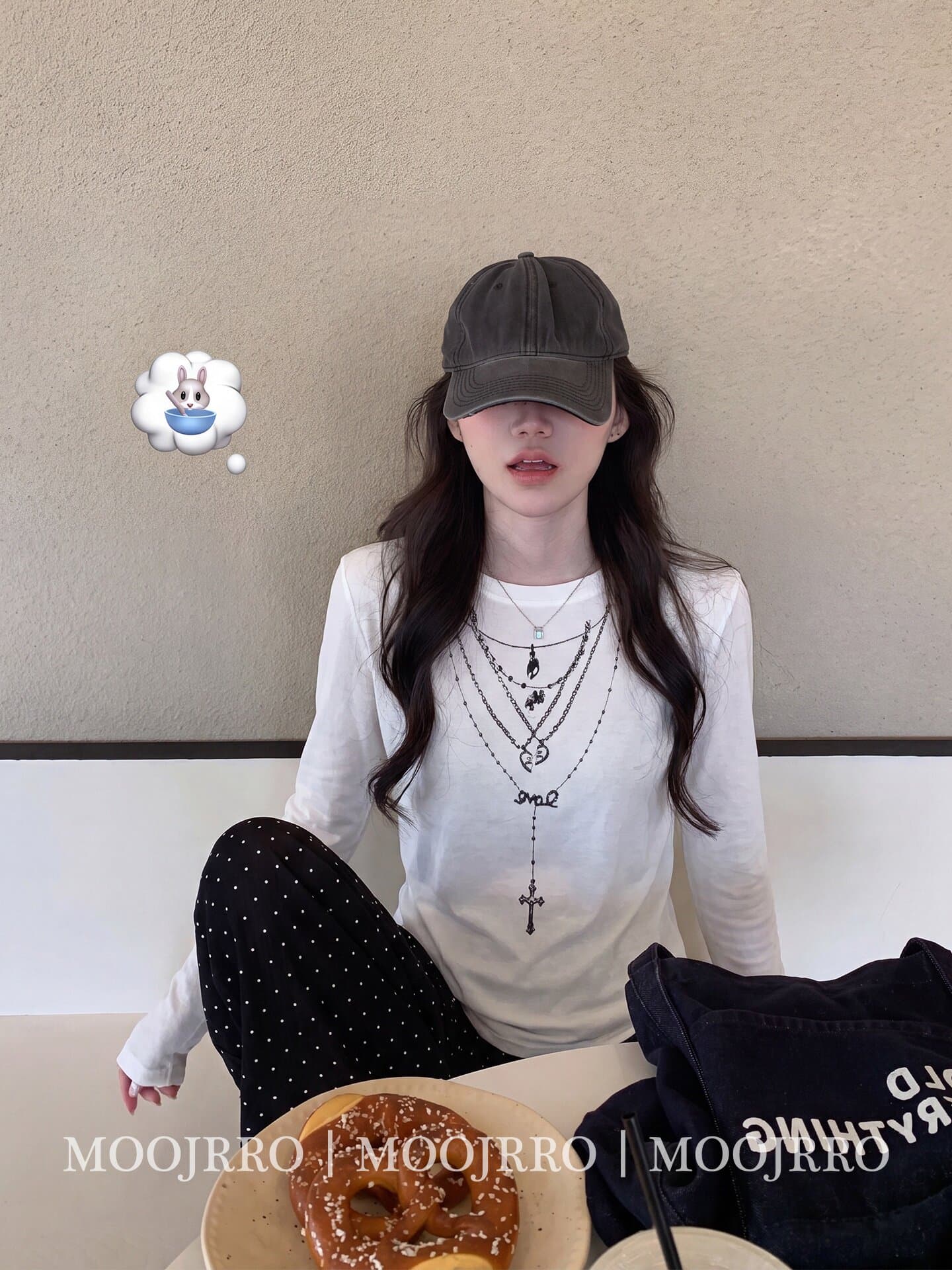 260 그램 사람들 면 라운드 넥 긴팔 티셔츠 여성 가을 디자인 센스 작은 대중 목걸이 프린트 작은 키 몸매 가꾸기 긍정적 인 어깨 의류