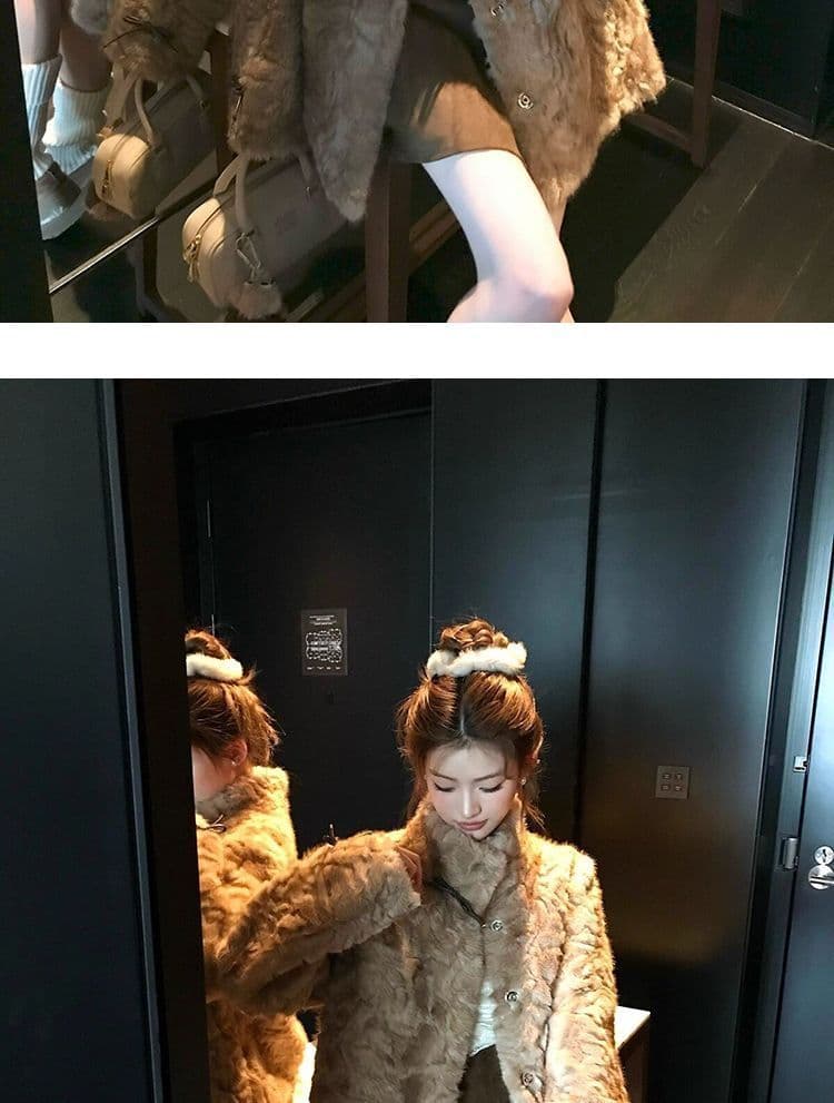 작은 곰 마음 스탠드 칼라 염색 포인터 환경 보호 피모 하나 여성 코트 겨울 느긋한 캐주얼 두꺼운 모피 코트 상세 이미지 9