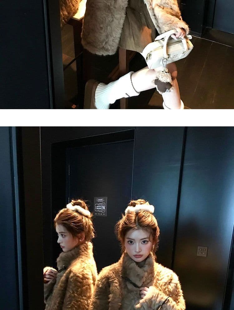 작은 곰 마음 스탠드 칼라 염색 포인터 환경 보호 피모 하나 여성 코트 겨울 느긋한 캐주얼 두꺼운 모피 코트 상세 이미지 10