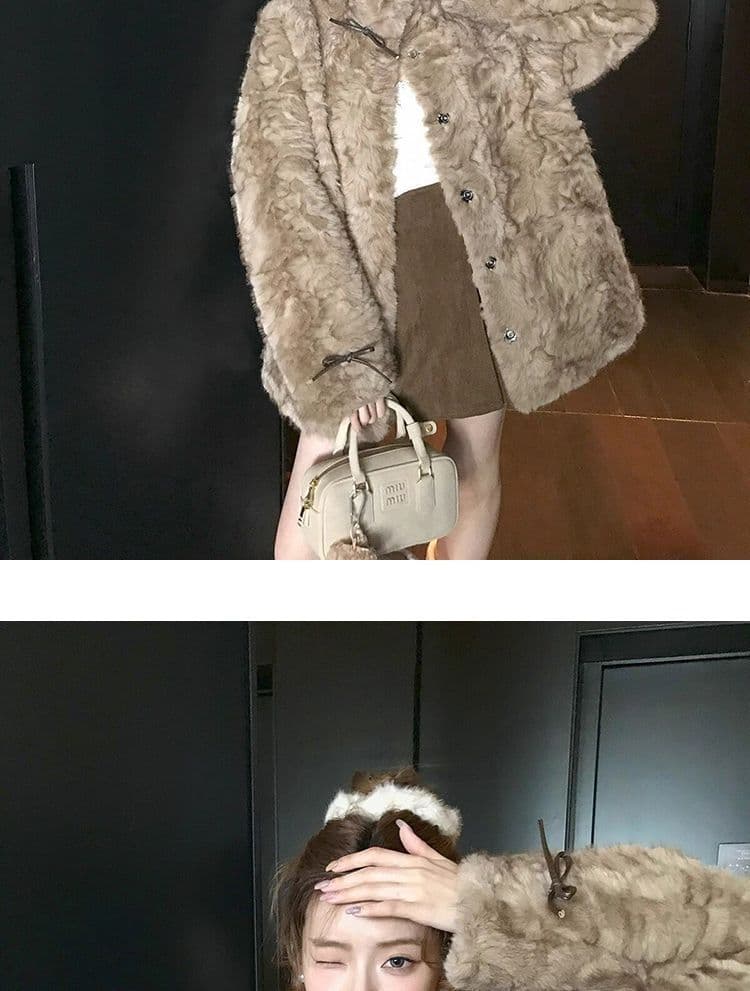 작은 곰 마음 스탠드 칼라 염색 포인터 환경 보호 피모 하나 여성 코트 겨울 느긋한 캐주얼 두꺼운 모피 코트 상세 이미지 13