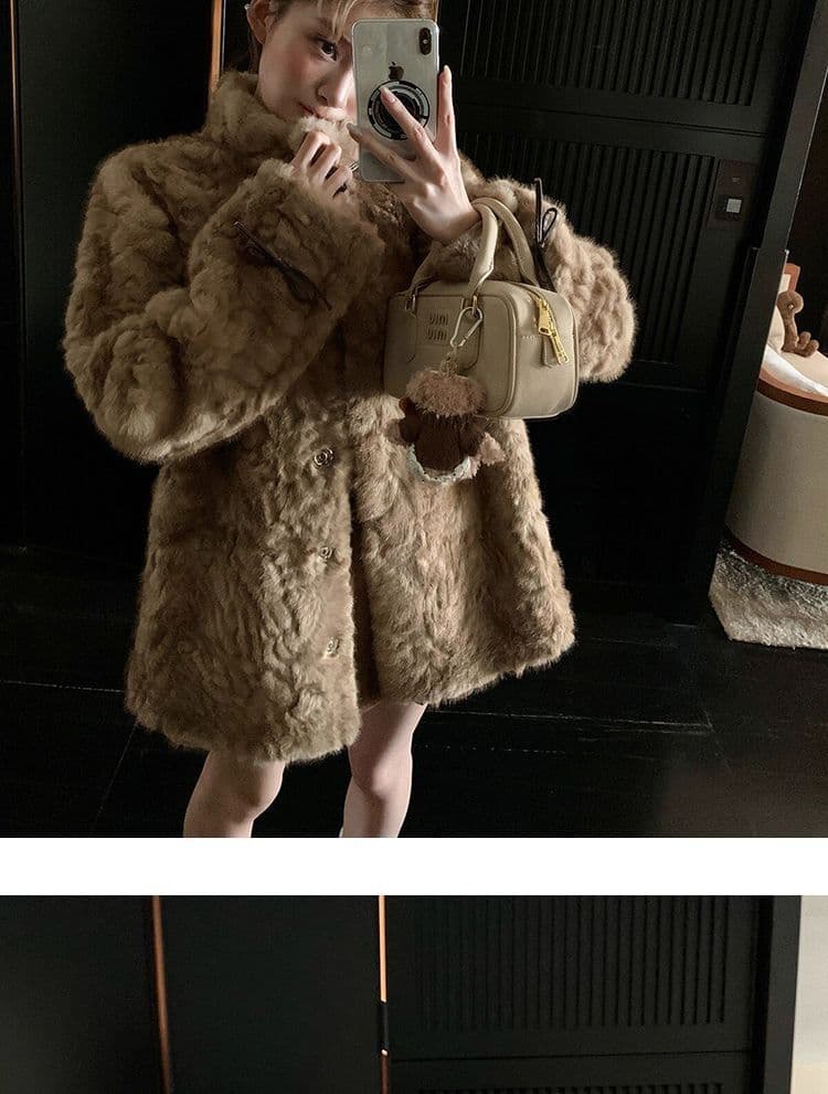 작은 곰 마음 스탠드 칼라 염색 포인터 환경 보호 피모 하나 여성 코트 겨울 느긋한 캐주얼 두꺼운 모피 코트 상세 이미지 16
