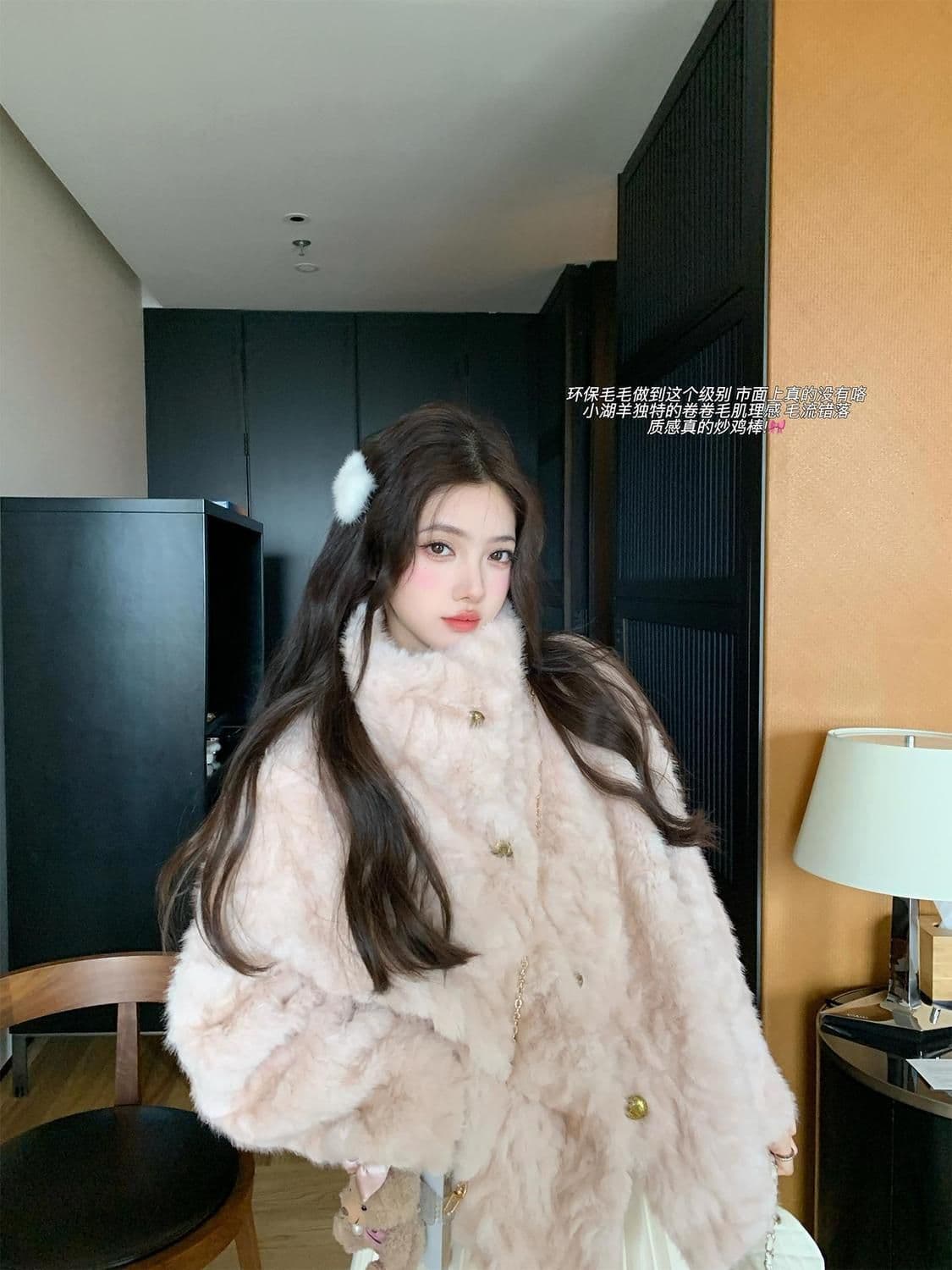 오스틴 소녀 작은 호수 양 폴로 칼라 환경 보호 모피 여성 겨울 양털 피모 하나 모피 재킷 상세 이미지 3