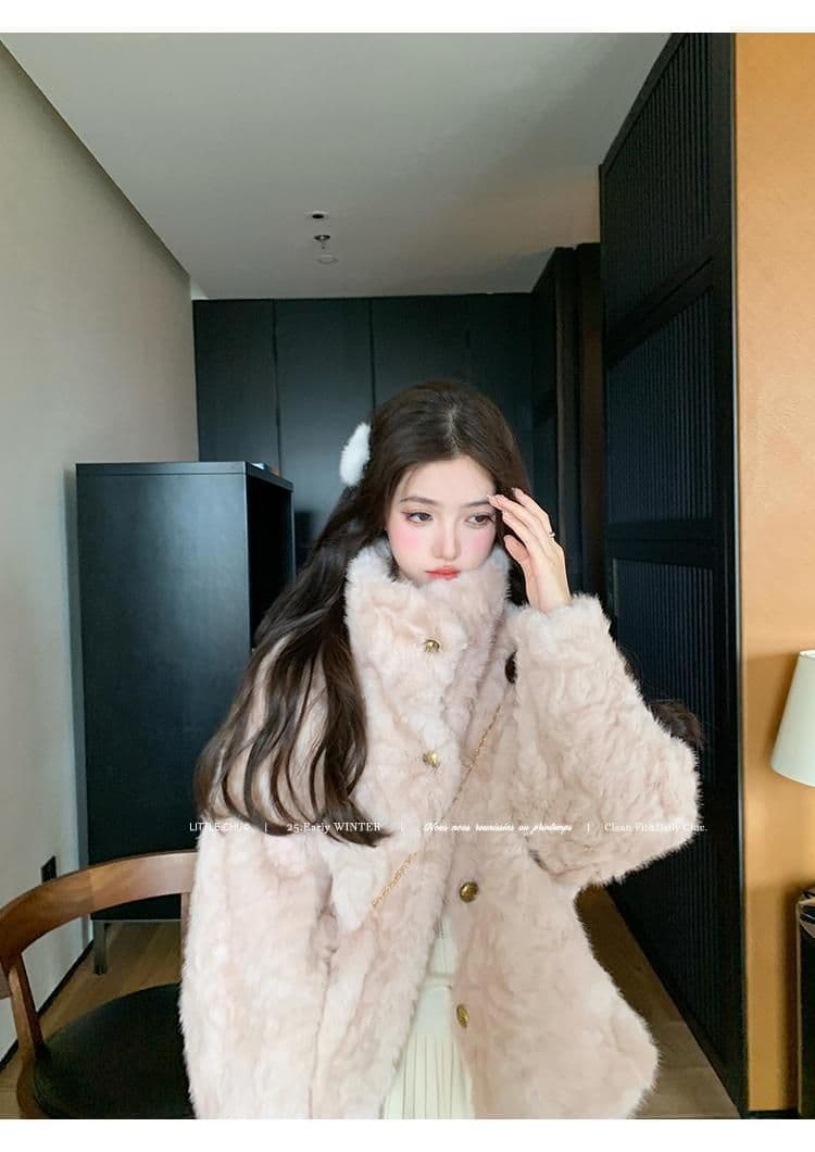 오스틴 소녀 작은 호수 양 폴로 칼라 환경 보호 모피 여성 겨울 양털 피모 하나 모피 재킷 상세 이미지 8