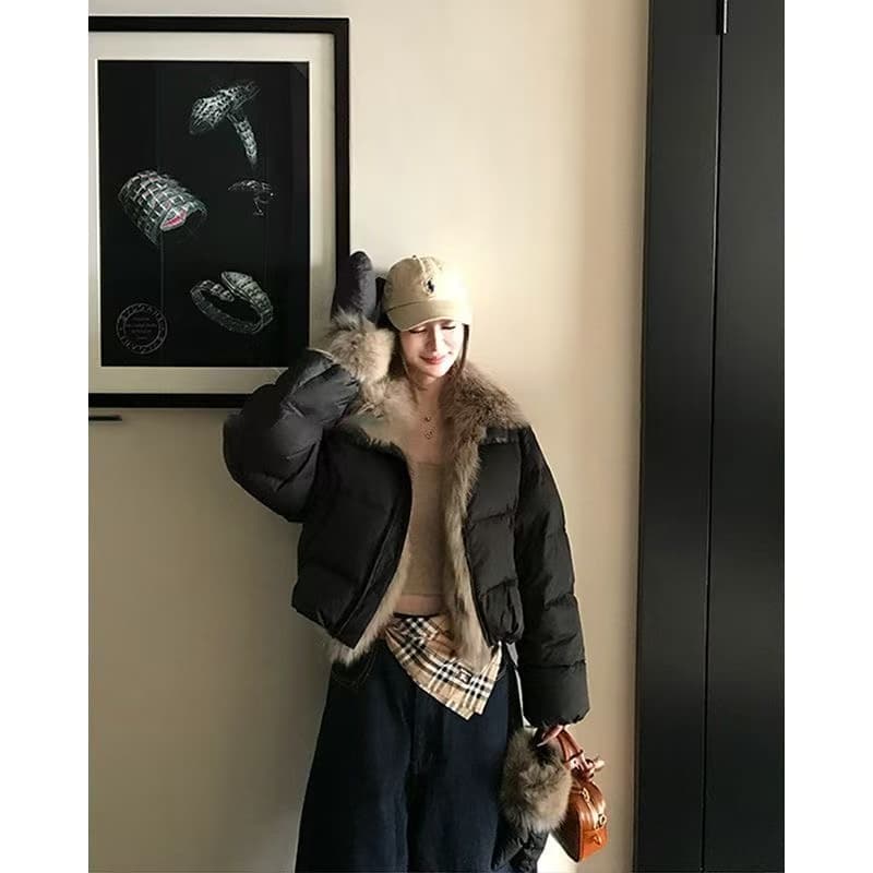 겨울 새로운 쇼트 스타일 아래 면화 의류 여성 모방 여우 모피 칼라 루즈핏 두꺼운 작은 키 한국 스타일 빵 외투 상세 이미지 11