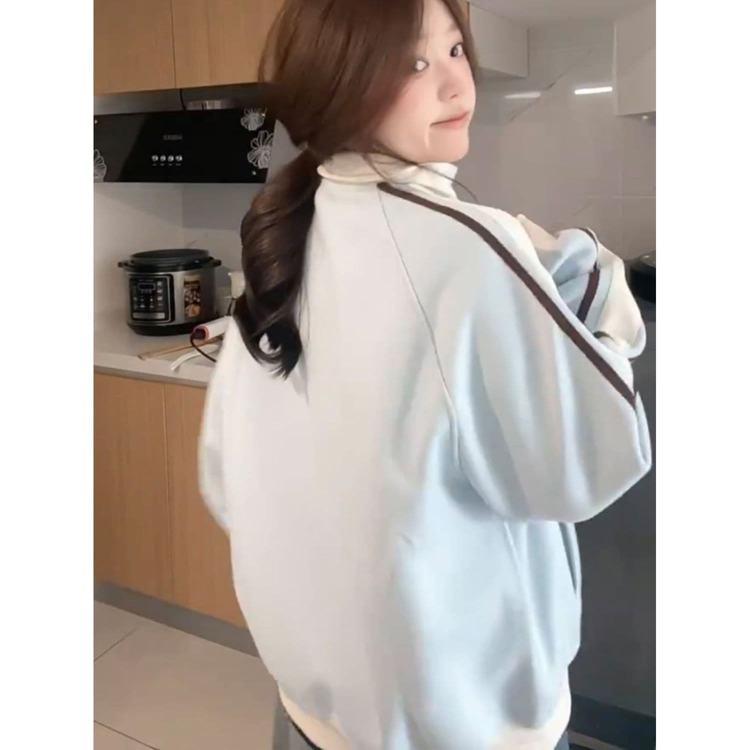 얇은 스타일 털이 있는 백금 지퍼 원본 솜씨 순수한 Mianhua 면 복합 후드티 여성 이미지 5