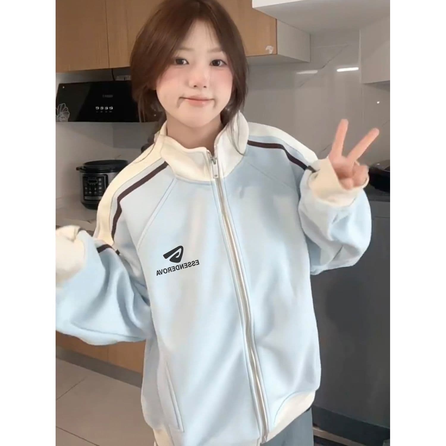 얇은 스타일 털이 있는 백금 지퍼 원본 솜씨 순수한 Mianhua 면 복합 후드티 여성 상세 이미지 3