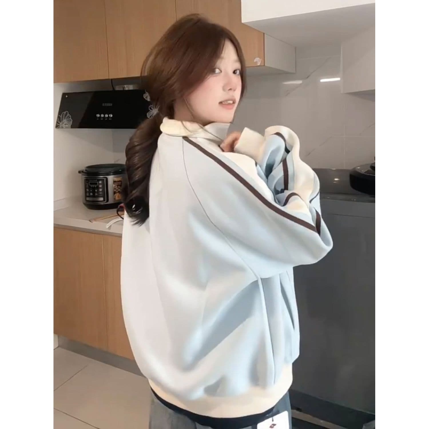 얇은 스타일 털이 있는 백금 지퍼 원본 솜씨 순수한 Mianhua 면 복합 후드티 여성 상세 이미지 4