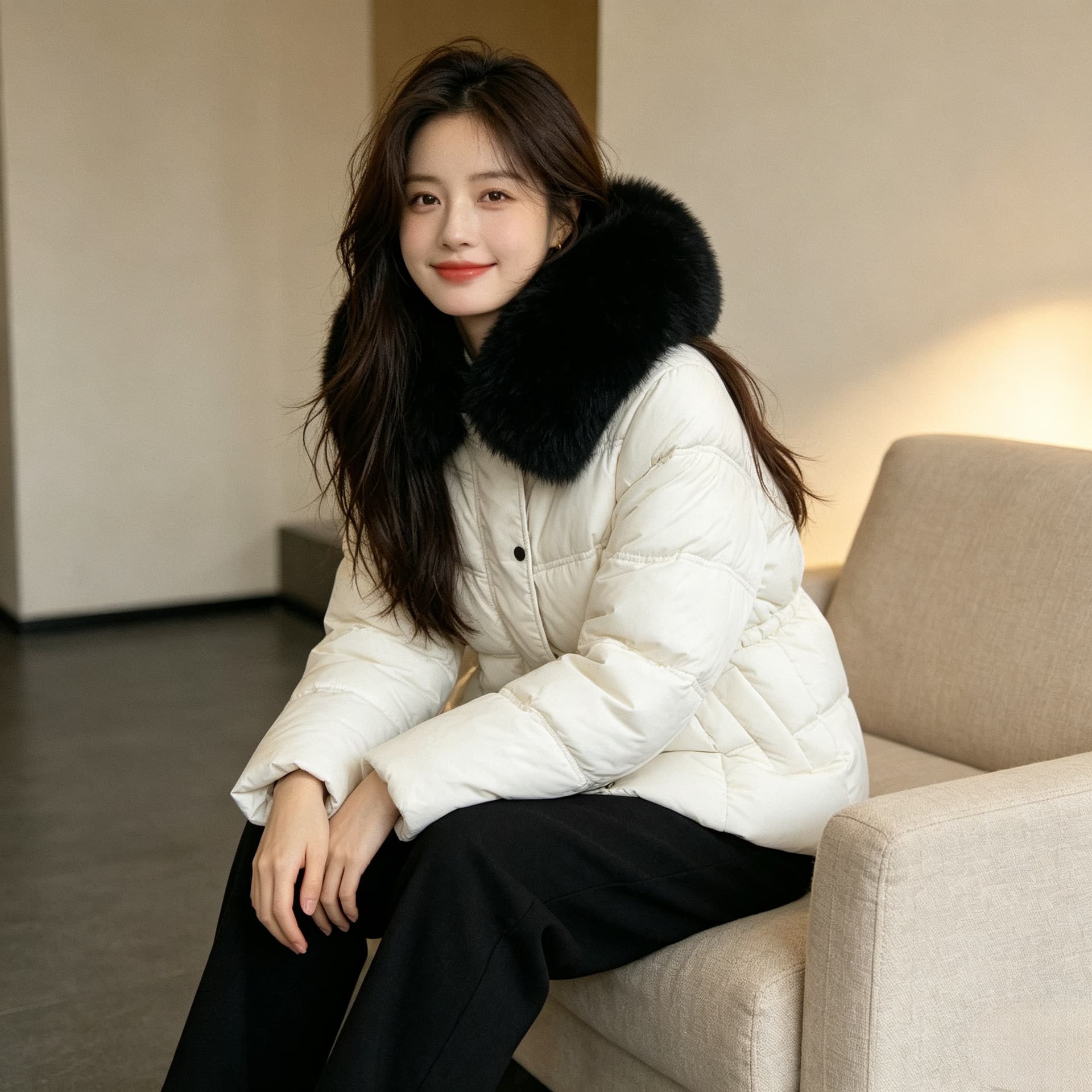 큰 모피 칼라 품격 폴로 칼라 허리 수축 슬림해 보이는 작은 키 연령 감소 면 의류 여성 코트 두꺼운 보온 루즈핏 빅 사이즈 트렌디 상세 이미지 14