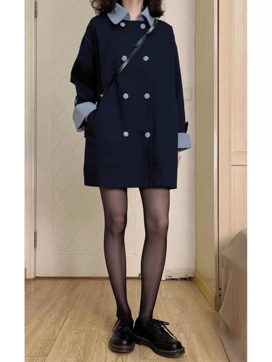 가을 그는 벤 바람 해군 캐주얼 루즈핏 재킷 재킷 2026 새로운 여자 중간 롱 코트 고급 센스 작은 키 이미지 3
