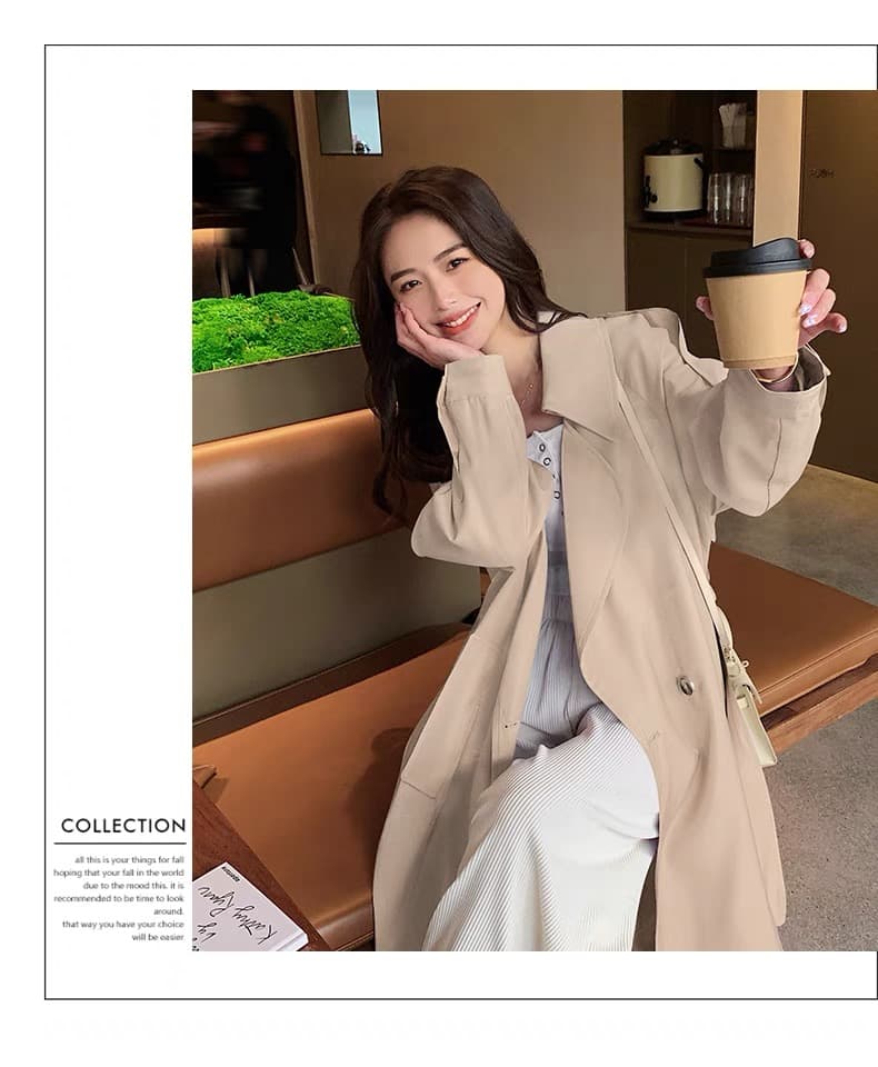 바람막이 여성 코트 가을 2026 새로운 한국 스타일 루즈핏 캐주얼 레트로 영국식 바람 품격 도루 센스 무릎 아래 코트 상세 이미지 6