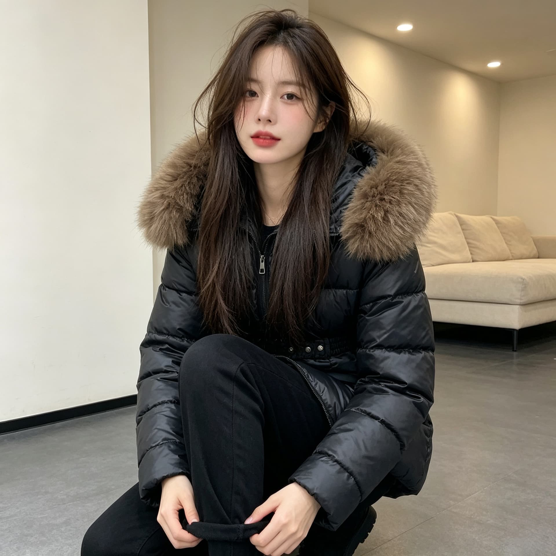 유럽 상품 큰 모피 칼라 두꺼운 보온 후드 루즈핏 빅 사이즈 작은 키 면 의류 여성 코트 외국 가스 허리 수축 품격 트렌디 상세 이미지 10