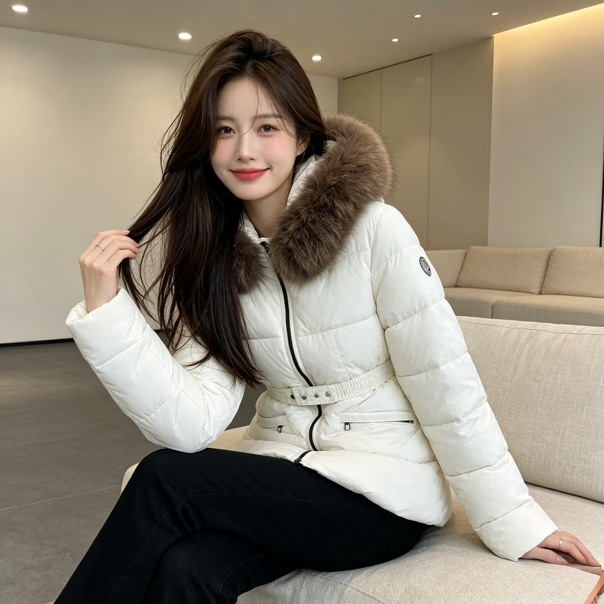 유럽 상품 큰 모피 칼라 두꺼운 보온 후드 루즈핏 빅 사이즈 작은 키 면 의류 여성 코트 외국 가스 허리 수축 품격 트렌디 상세 이미지 14
