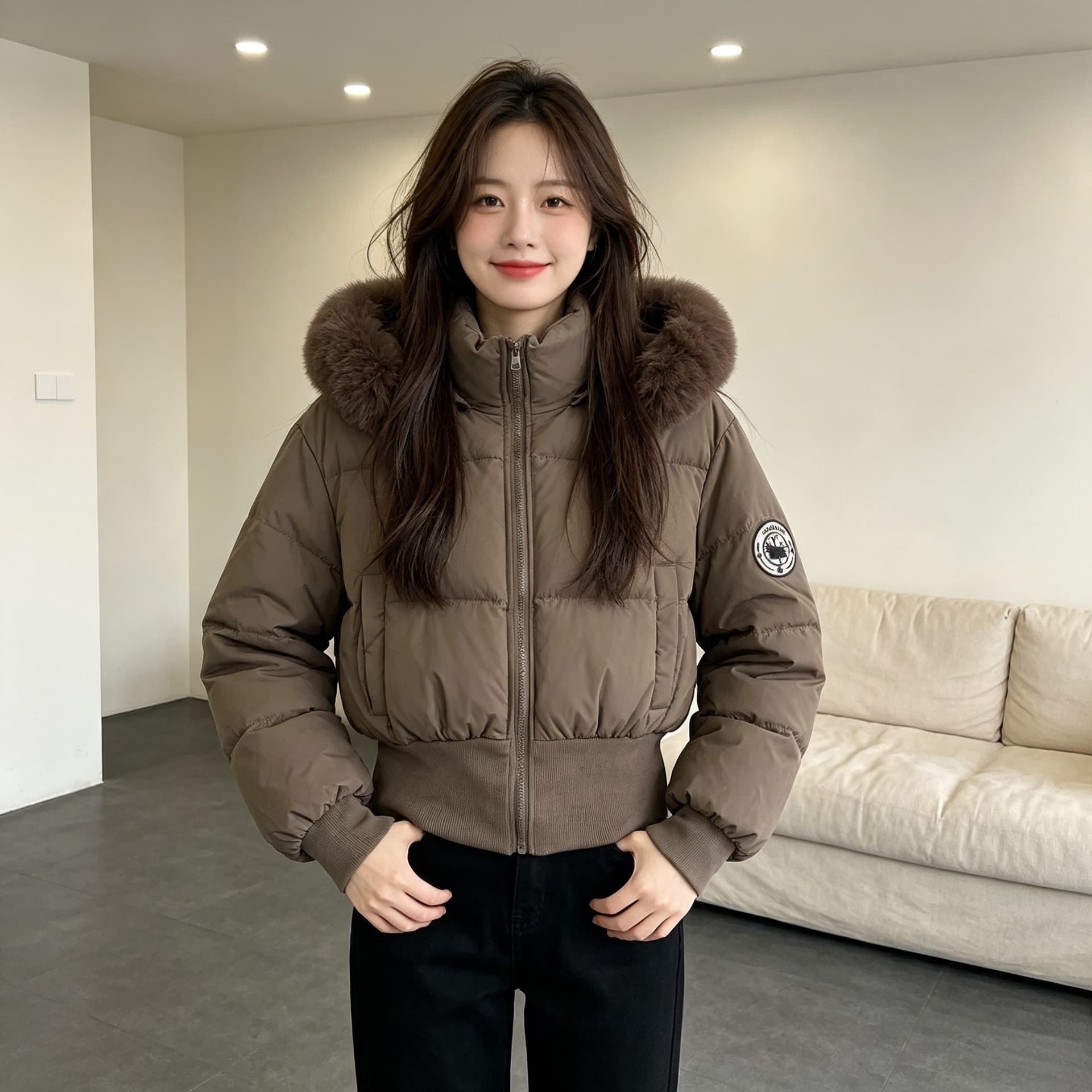 큰 모피 칼라 후드 두꺼운 보온 방한 루즈핏 빅 사이즈 작은 키 면 의류 여성 코트 디자인 센스 빛 럭셔리 목화 진딧물 상세 이미지 5