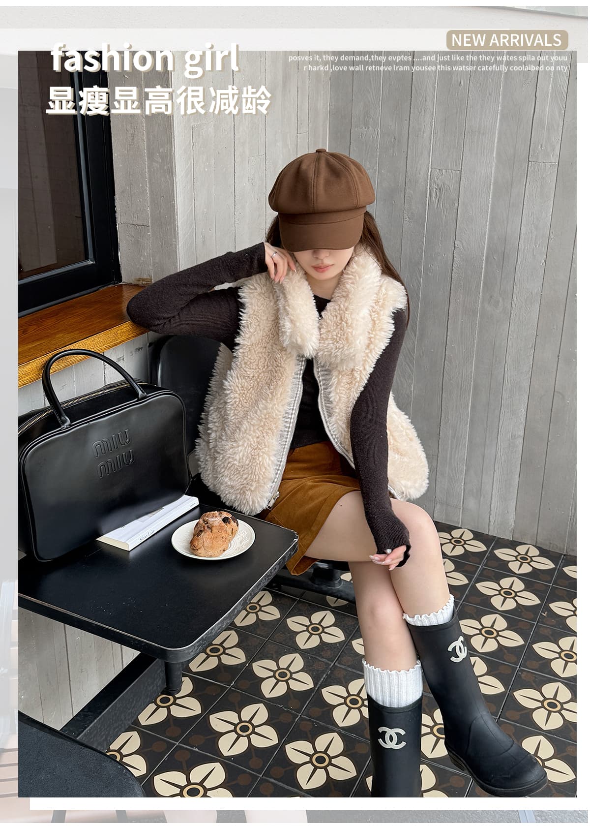 가을 겨울 새로운 양면 착용 천 그리드 버드 폴로 칼라 플리스 면 옷 베스트 조끼 여성 짧은 보온 한 부서 재킷 상세 이미지 3