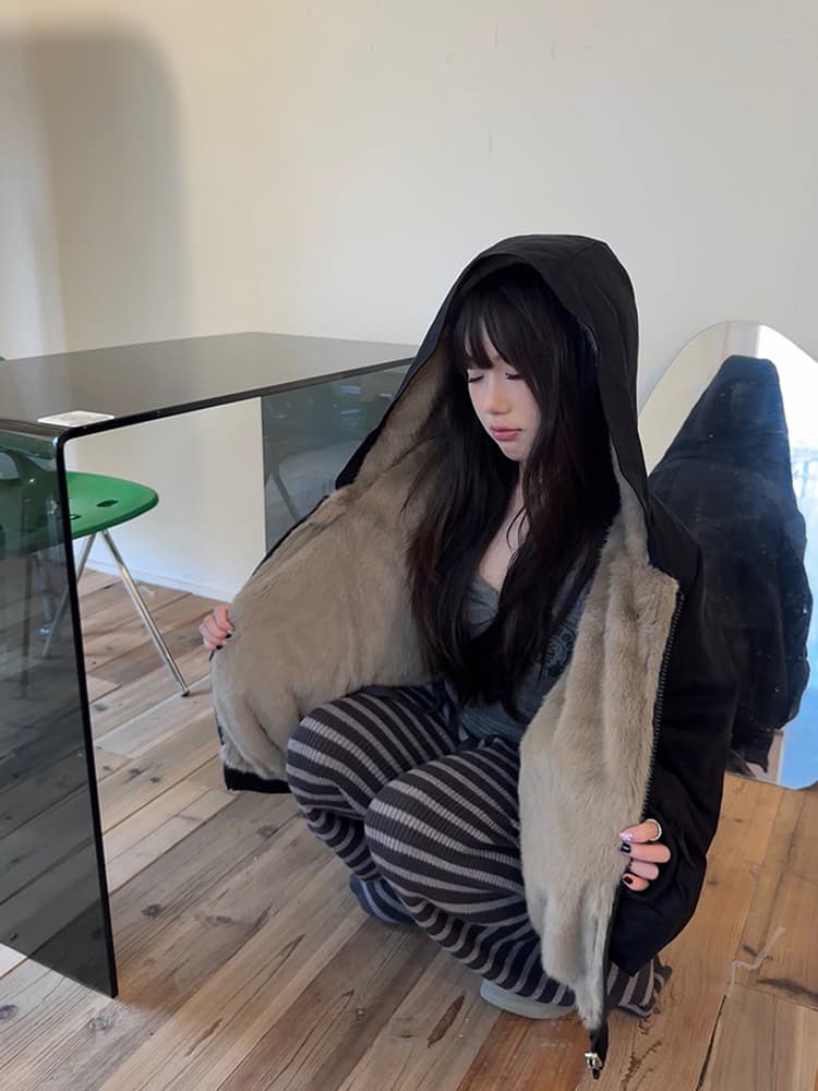 양면 착용 한국 스타일 좌 산 조각 면 의류 커플 쇼트 스타일 가을 겨울 루즈핏 방한 두꺼운 보온 재킷 짧은 외투 상세 이미지 11