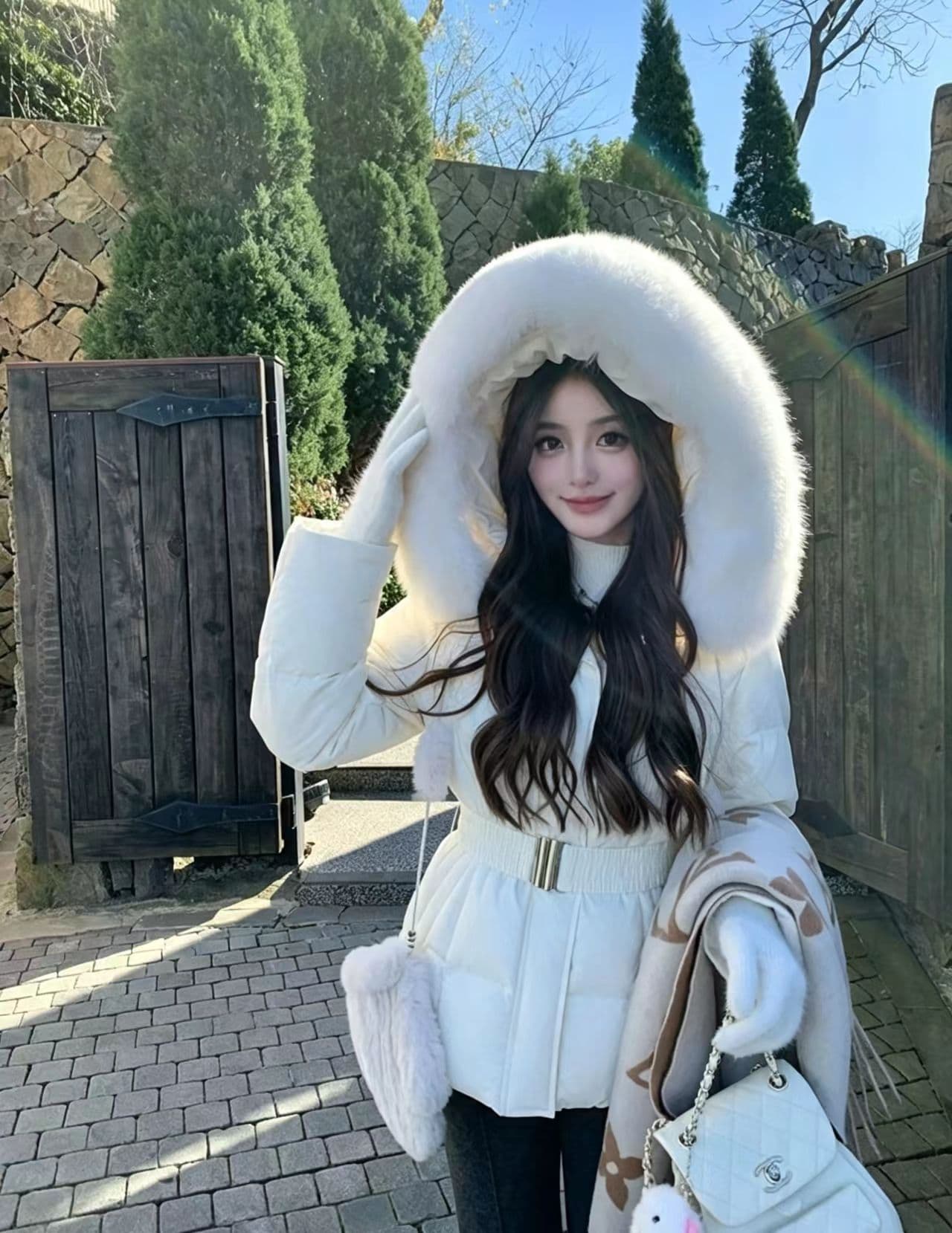 주 추 한 여성 수여 됨 후드 큰 모피 칼라 허리 수축 슬림해 보이는 다운 재킷 여성 겨울 재킷 상세 이미지 24