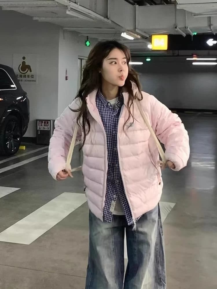 화이트 덕 다운 갈비 살 다운 재킷 여성 겨울 커플 재킷 얇고 가벼운 루즈핏 새로운 2026 후드 두꺼운 작은 키 이미지 3