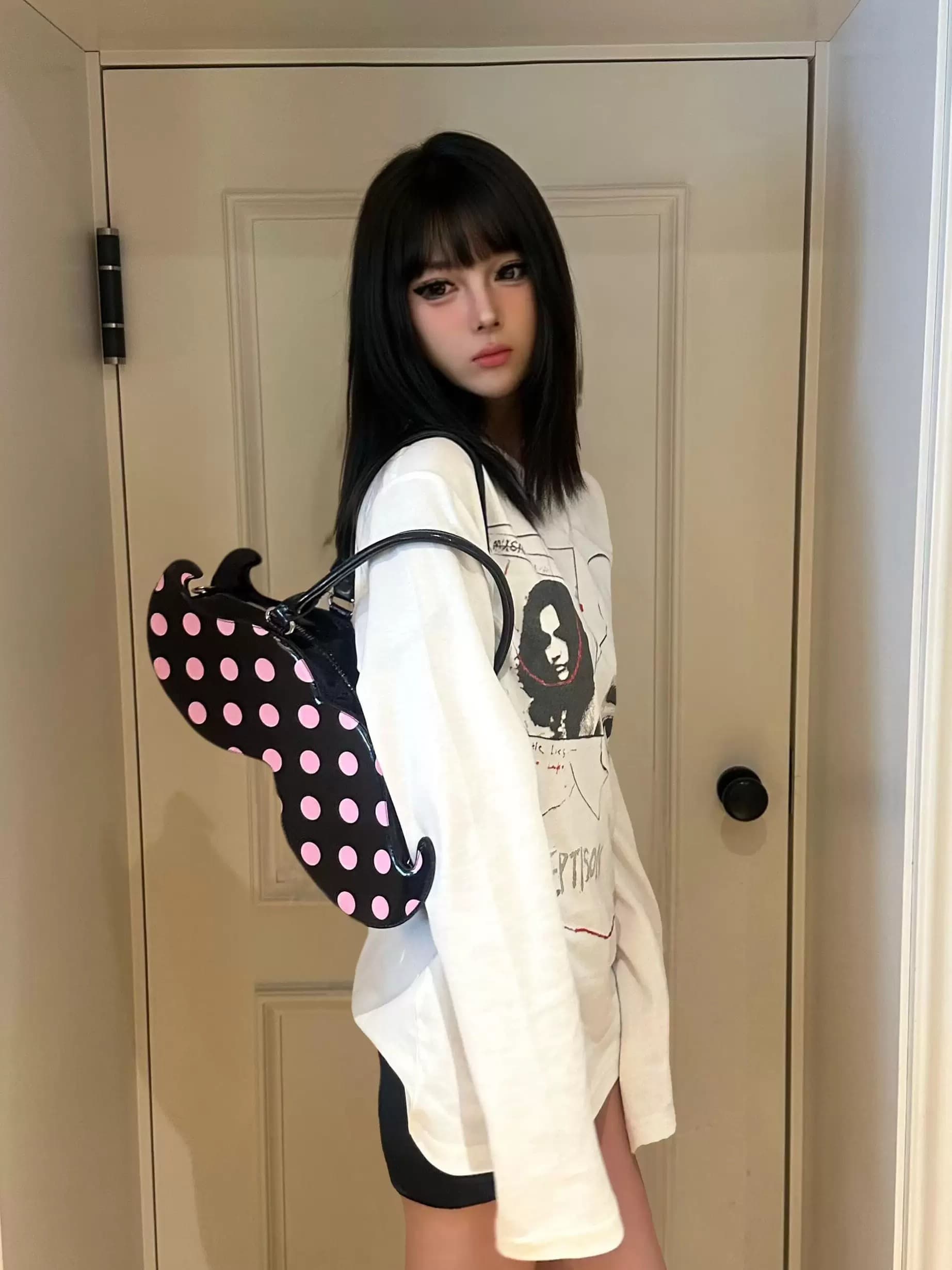 순면 210 그램 빗질하다 정밀 프린트 가을 루즈핏 긴팔 티셔츠 여성 상세 이미지 5