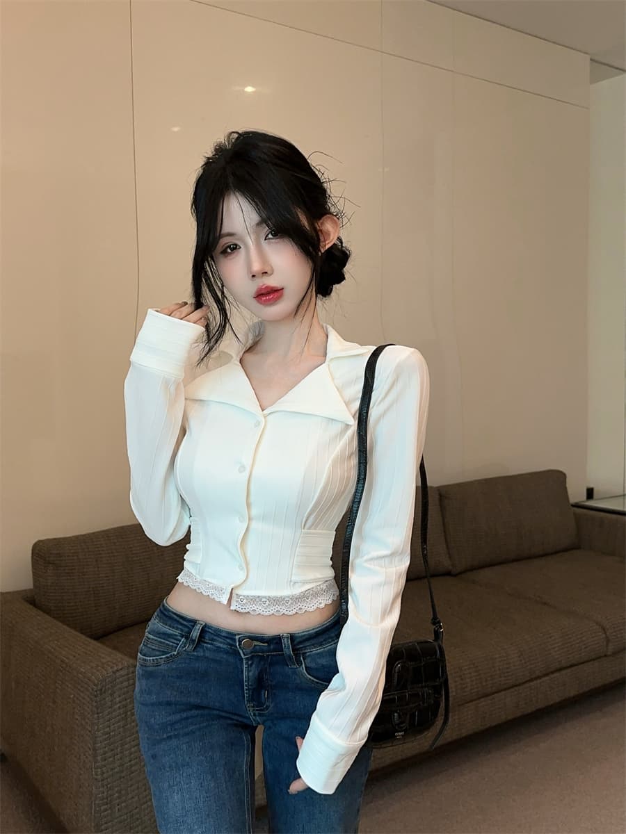 원본 품질 한 부서 화이트 여성 셔츠 봄 여름 chic 핫걸 디자인 센스 작은 대중 쇼트 스타일 품격 맨위 상세 이미지 8