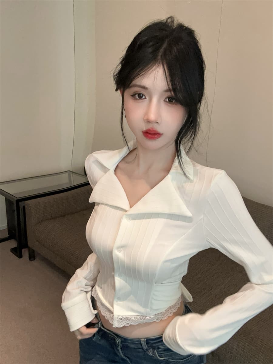 원본 품질 한 부서 화이트 여성 셔츠 봄 여름 chic 핫걸 디자인 센스 작은 대중 쇼트 스타일 품격 맨위 상세 이미지 9