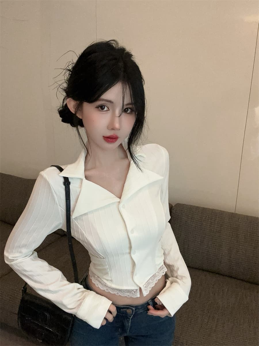 원본 품질 한 부서 화이트 여성 셔츠 봄 여름 chic 핫걸 디자인 센스 작은 대중 쇼트 스타일 품격 맨위 상세 이미지 13