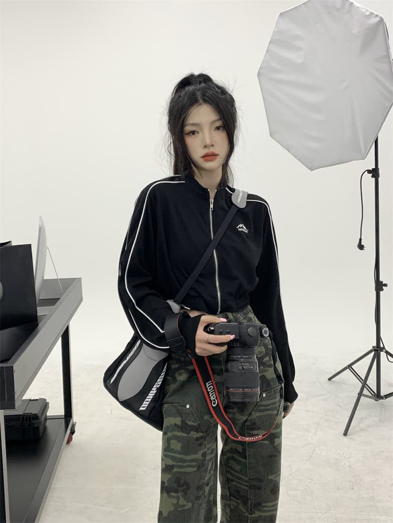 흔들어서 톤 품질 아메리칸 후드티 여성 긴 소매 하이웨이스트 재킷 가을 레트로 지퍼 오픈 가디건 쇼트 스타일 맨위 상세 이미지 15