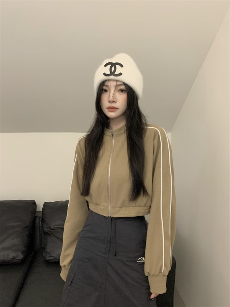 흔들어서 톤 품질 아메리칸 후드티 여성 긴 소매 하이웨이스트 재킷 가을 레트로 지퍼 오픈 가디건 쇼트 스타일 맨위 상세 이미지 33
