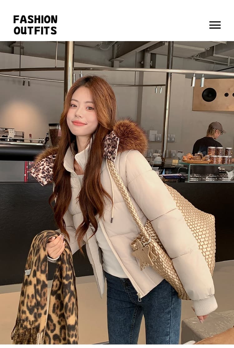 아메리칸 모피 칼라 후드 아래 면화 의류 여성 겨울 새로운 두꺼운 한국 스타일 허리 수축 쇼트 스타일 작은 코튼 외투 상세 이미지 1