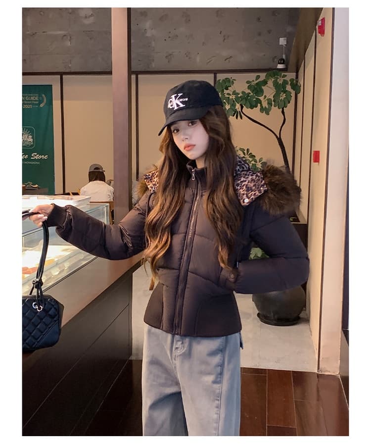 아메리칸 모피 칼라 후드 아래 면화 의류 여성 겨울 새로운 두꺼운 한국 스타일 허리 수축 쇼트 스타일 작은 코튼 외투 상세 이미지 52