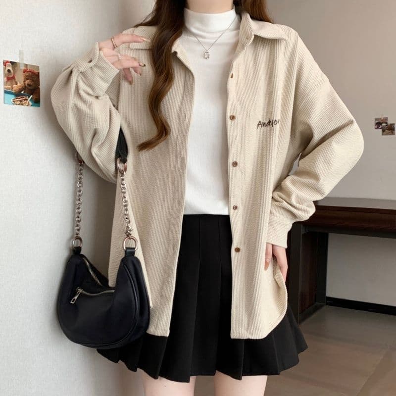 경관 그림 흔들어서 톤 품질 유럽 면 벨벳 자수 가을 중간 길이 POLO 칼라 고급 센스 셔츠 빅 사이즈 맨위 여성 이미지 3