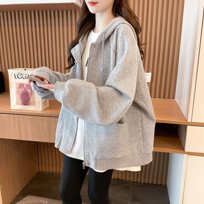 실사 자카드 원단 원본 솜씨 인사이드 펌프 봄 드레스 일반 섹션 지퍼 후드티 새로운 후드 여성 코트 상세 이미지 4