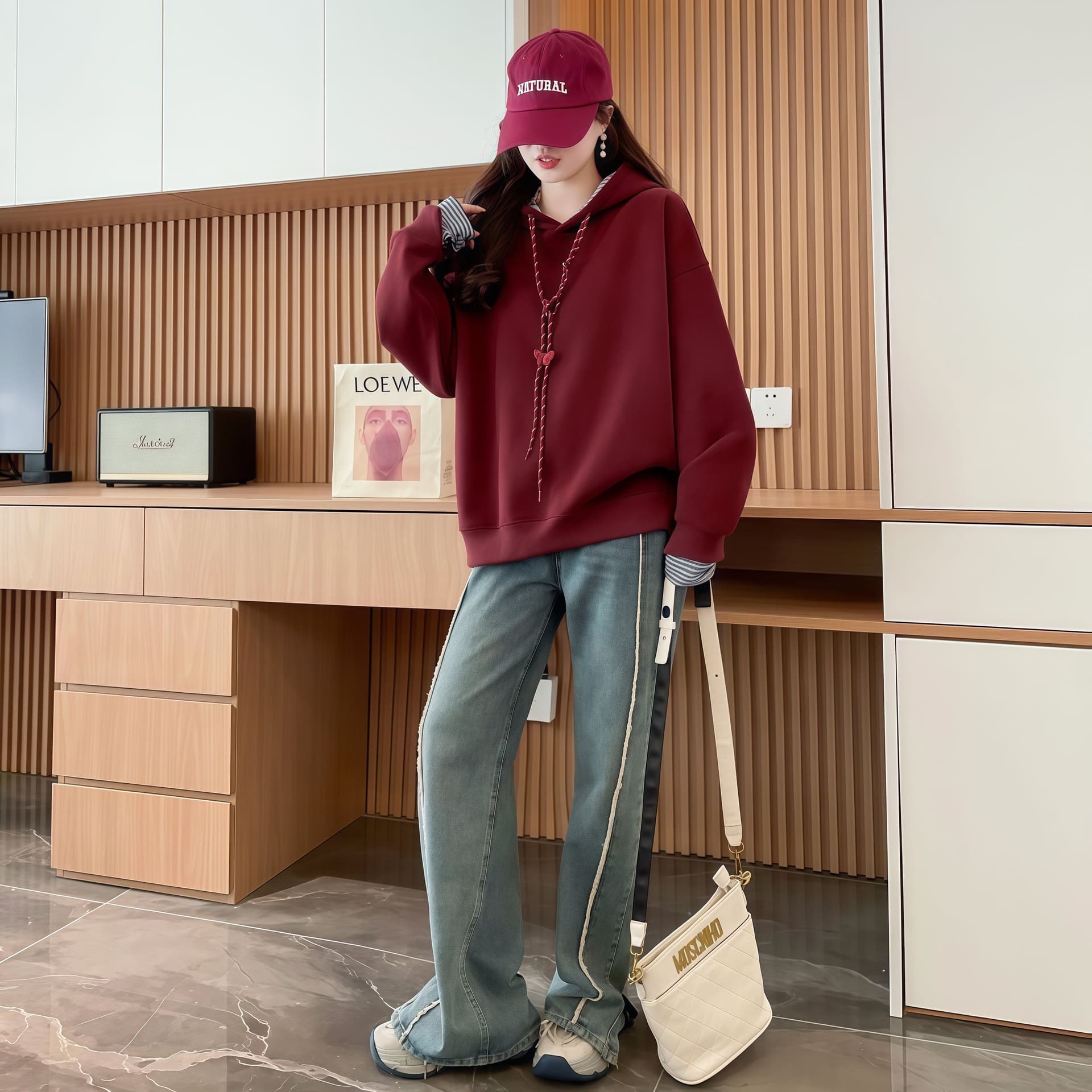 실사 가을 얇은 스타일 순수한 Mianhua 면 복잡한 우유 실크 후드 패치워크 색상 페이크 레이어드 POLO 칼라 후드티 빅 사이즈 재킷 상세 이미지 2